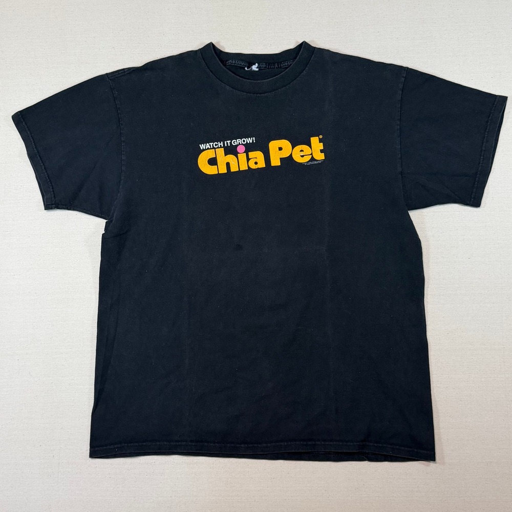 Vintage Chia Pet Watch It Grow Graphic T-Shirt Black Short Sleeve Men L XL